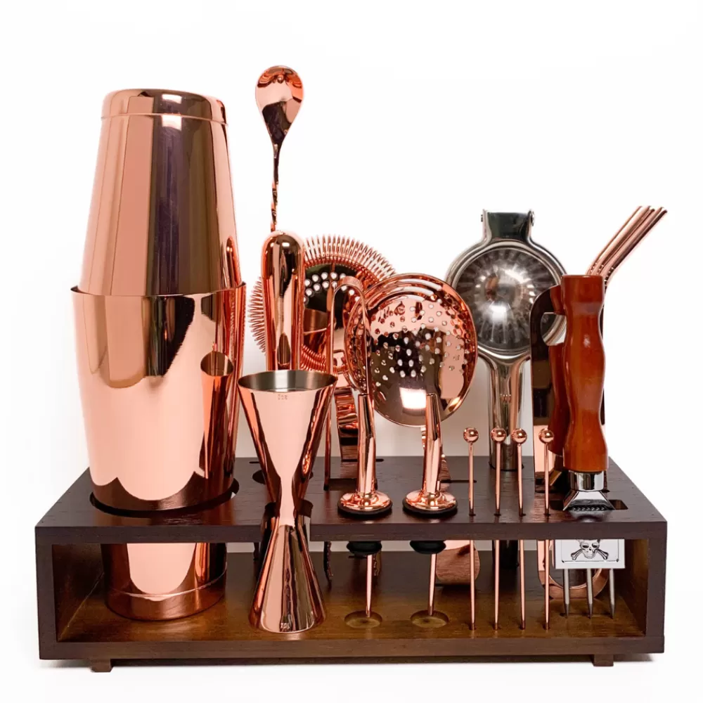 Fashion Copper Bar Tool Set With Stand (20 Piece) Bar Tool Sets