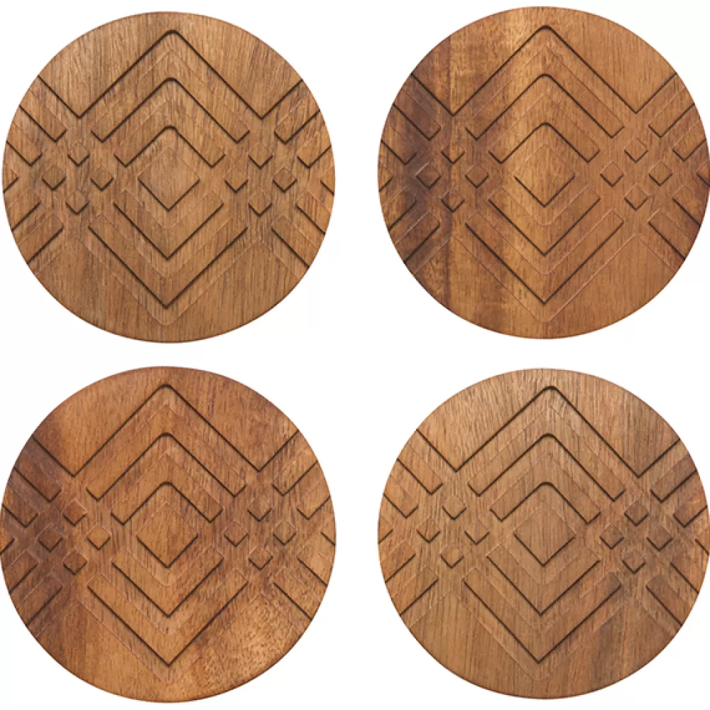 Hot Facet Acacia Coasters (Set Of 4) Coasters & Trays
