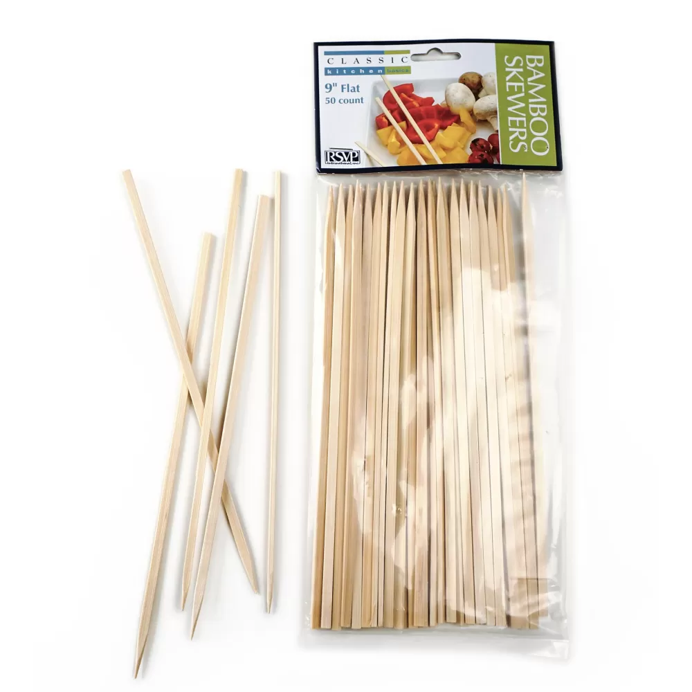 Online Flat Bamboo Skewers - 9" Long Tiki
