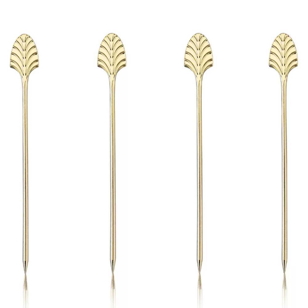 Clearance Gold Art Deco Cocktail Pins (Set Of 4) Cocktail Picks & Stirrers