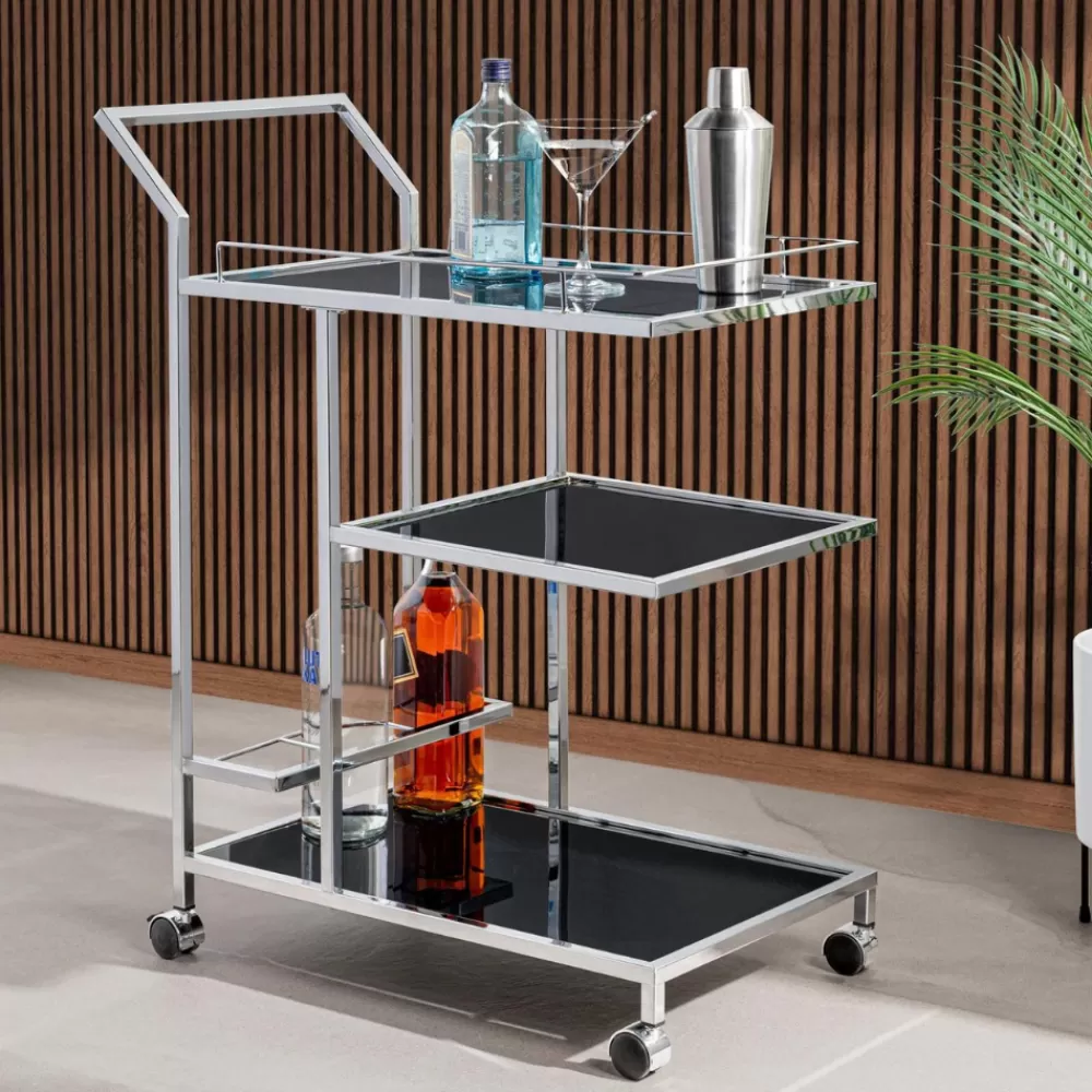 lenox_chrome__tier_bar_cart_2.webp Clearance Lenox Chrome 3 Tier Bar Cart Bar Carts