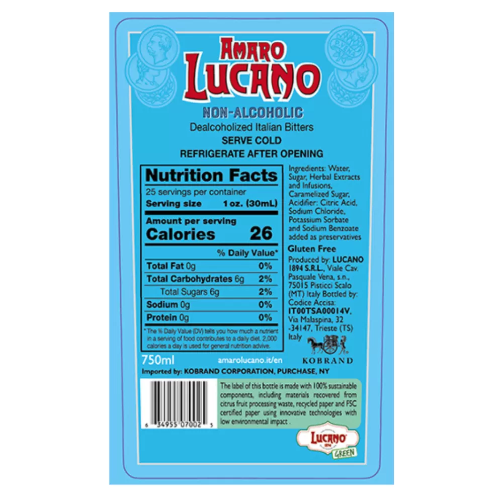 New Lucano Amaro Zero Non-Alcoholic Aperitif Non-Alcoholic Spirits